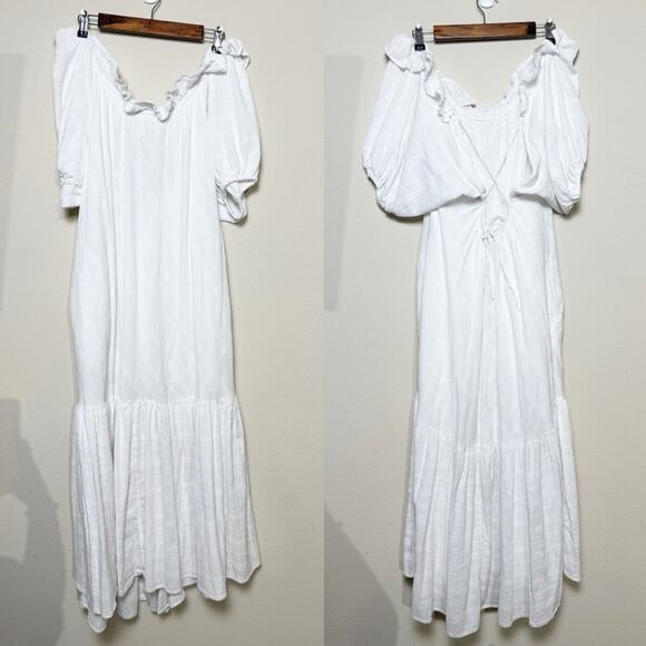 free people | romantic kaylyn gauze textured cotton boho white midi dress sz XS - Picture 2 of 10